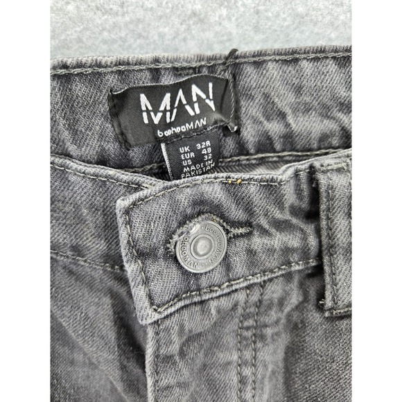 NWT Boohoo‎ MAN Relaxed Fit Rigid Patchwork Men Straight Jeans Black Gray Y2K 32 - Picture 4 of 8